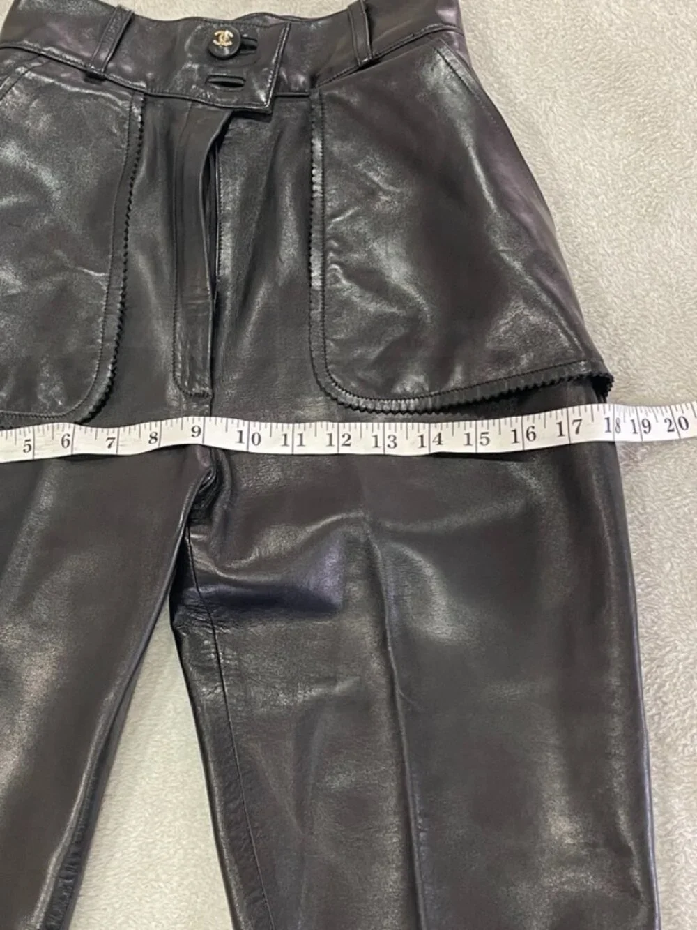 Vintage Chanel Black Leather Pants with Flap Pockets Size 24